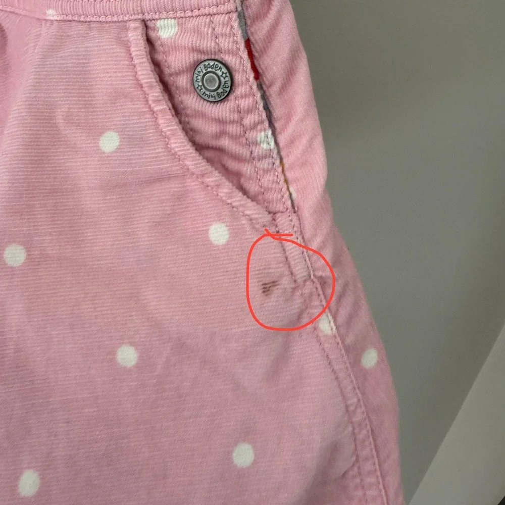 Mini Boden Pink Polka Dot Corduroy Pinafore Dress Girls Size 2-3Y Floral Lined
